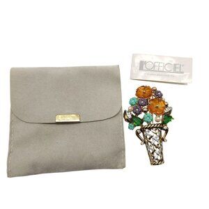 LOfficiel Vintage Floral Brooch Multicolor Gemstones Gold Tone Basket Pin With P